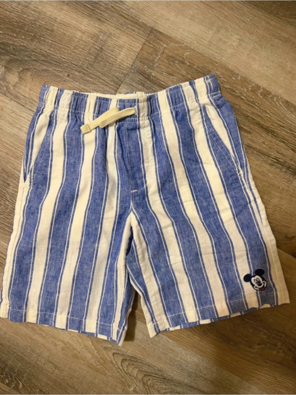 Old Navy Blue and White Striped Kids Shorts with Mickey Accent